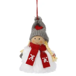 Outlet NANU-NANA Anhänger Wichtel Mit Schal, Mädchen/grau/rot, 11 Cm