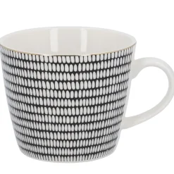 Clearance NANU-NANA Becher China, Stäbchen/Kreis, Schwarz/weiß, 300 Ml, Goldrand