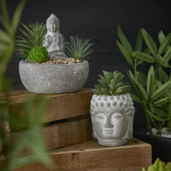 Discount NANU-NANA Deko-Objekt Buddha Mit Sukkulente, Grau/grün, 12 Cm
