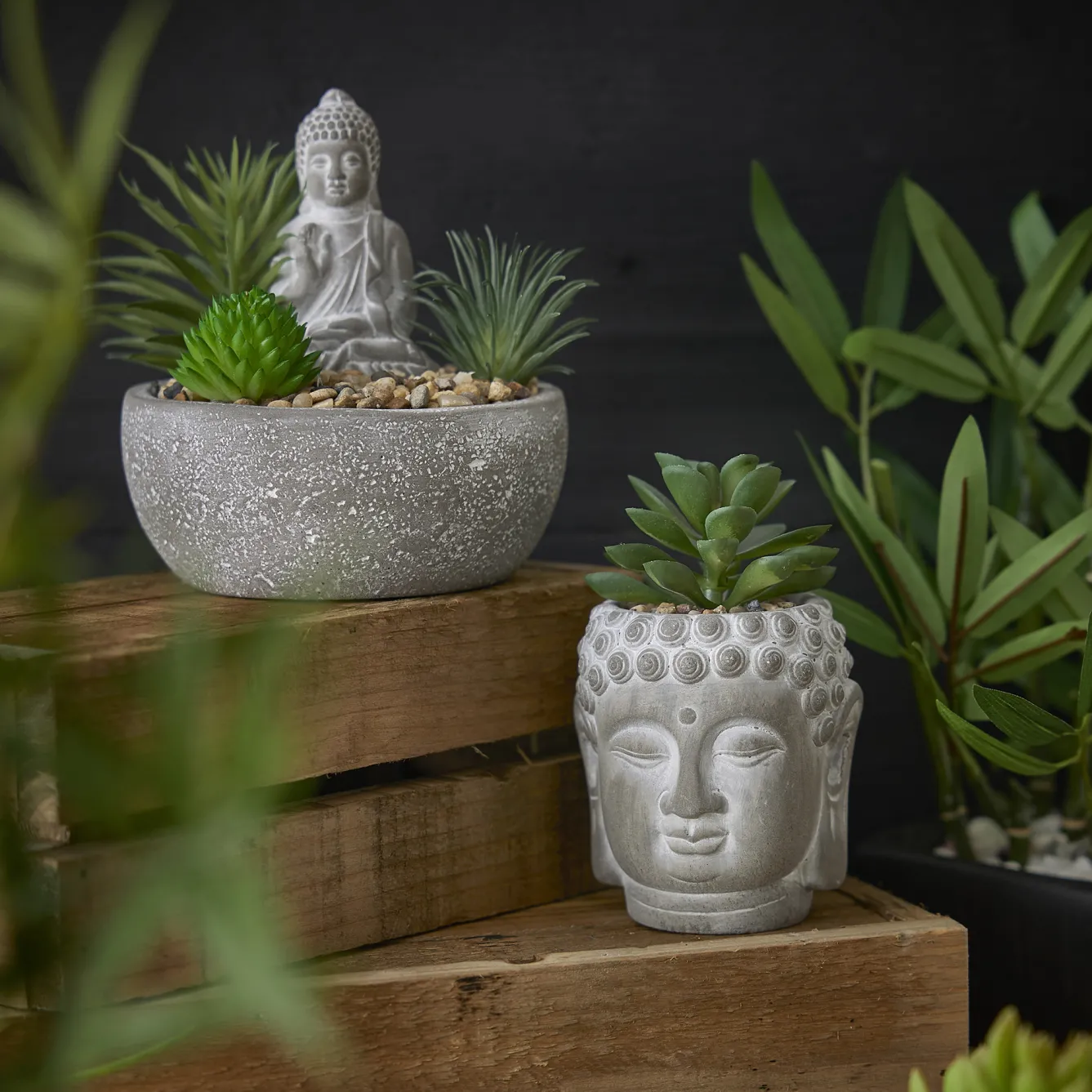 Discount NANU-NANA Deko-Objekt Buddha Mit Sukkulente, Grau/grün, 12 Cm