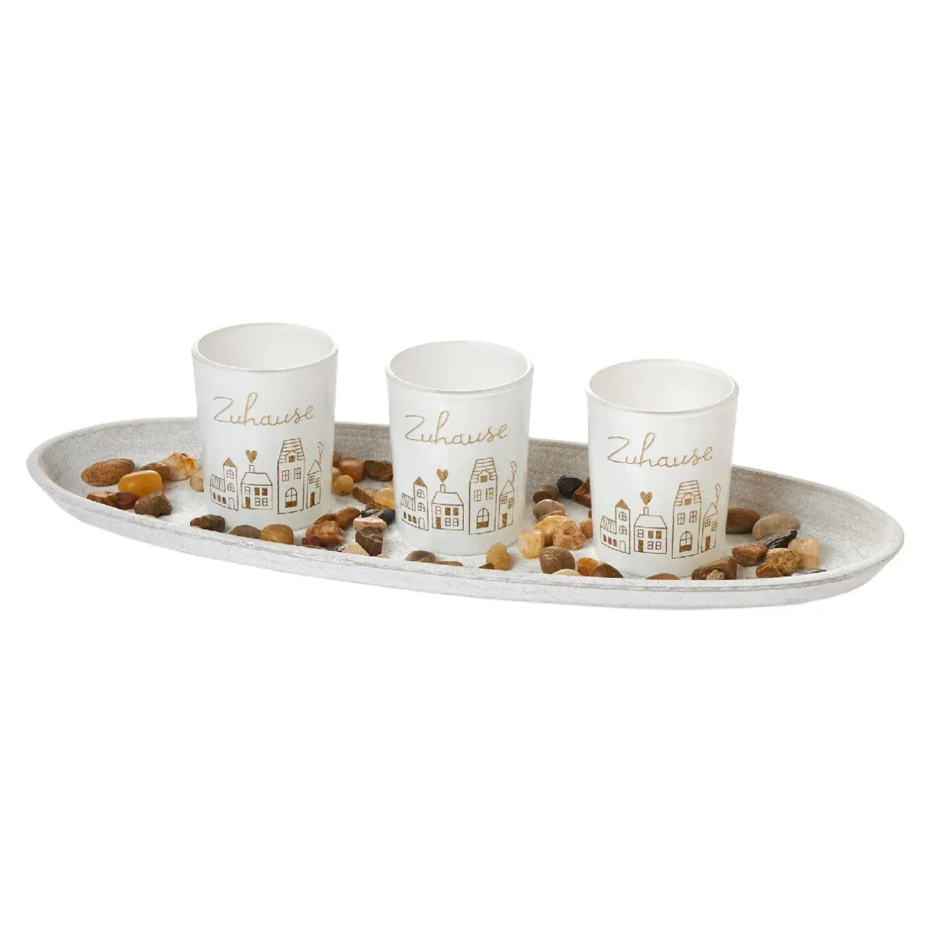 Online NANU-NANA Deko-Tablett Zuhause Mit 3 Windlichtern, Gold