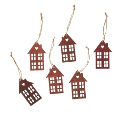 Sale NANU-NANA 6er Set Anhänger Holz, Haus, Dunkelbraun