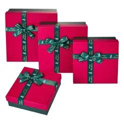 Discount NANU-NANA 4er Set Geschenkkarton Schleife, Dunkelgrün/rot