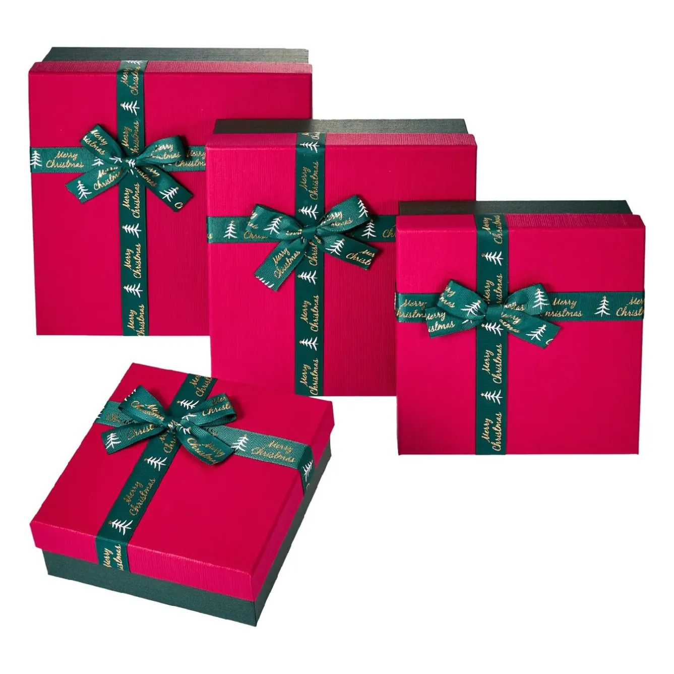 Discount NANU-NANA 4er Set Geschenkkarton Schleife, Dunkelgrün/rot