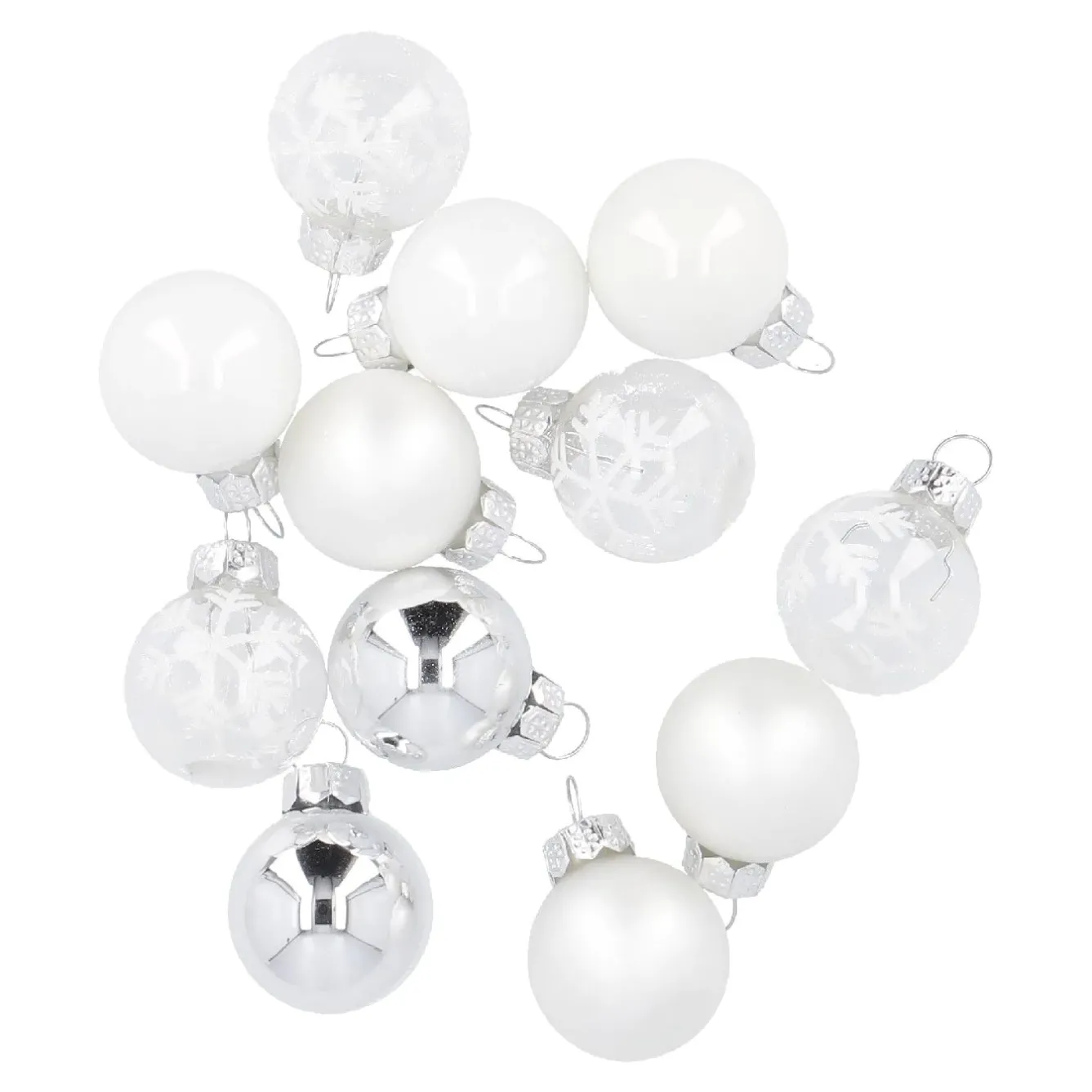 Fashion NANU-NANA 12er Set Glaskugeln 2,5 Cm, Weiß/silber/frost
