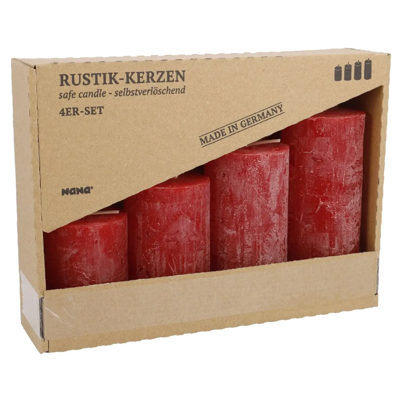 Outlet NANU-NANA 4er Set Kerze Rustik, Gestuft, Rot