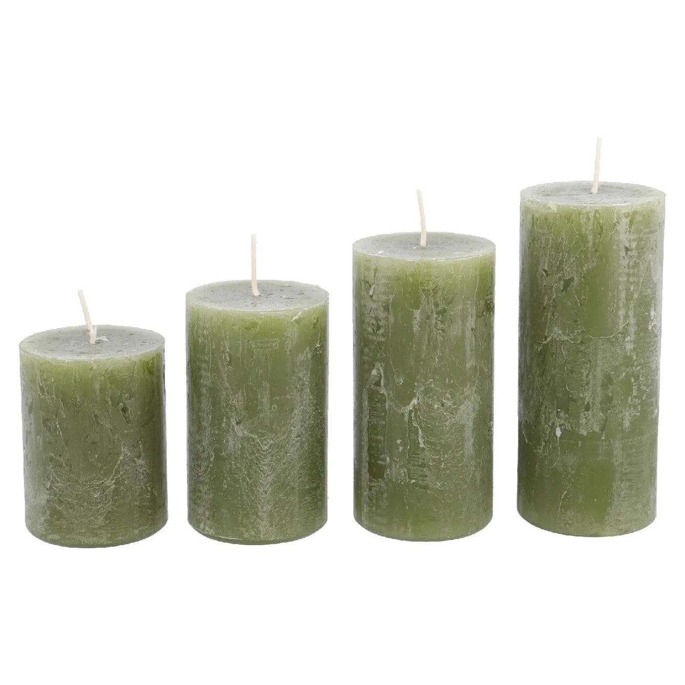 Discount NANU-NANA 4er Set Kerze Rustik, Gestuft, Olivgrün