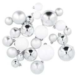 Clearance NANU-NANA 24er Weihnachtskugeln Mix, Silber/weiß