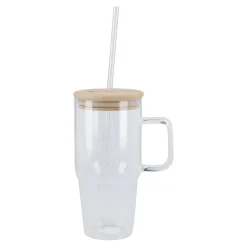 Hot NANU-NANA Glas Mit Deckel Und Strohhalm, Klar, 800 Ml