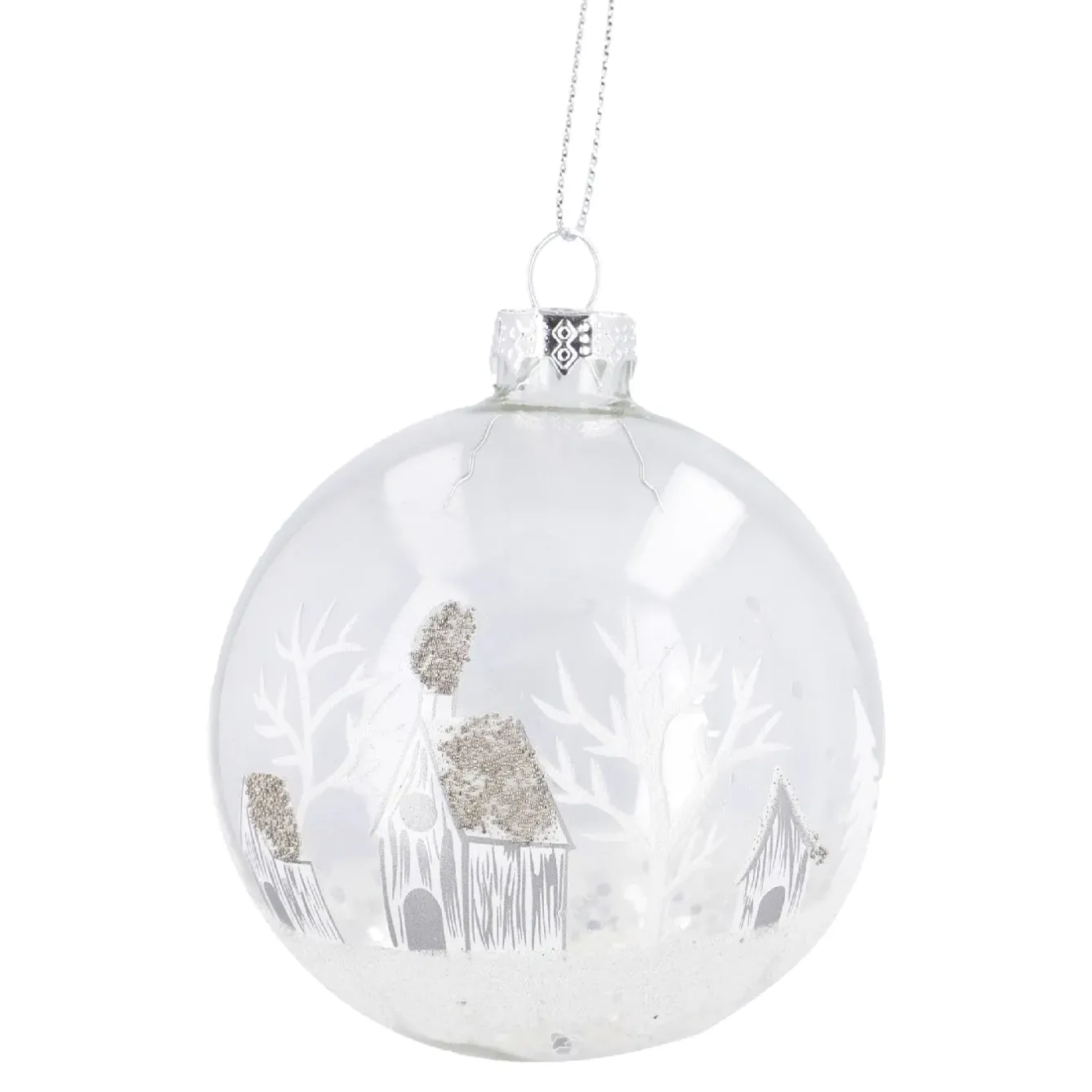 Hot NANU-NANA Glaskugel Haus, Weiß/silber/transparent, 8 Cm