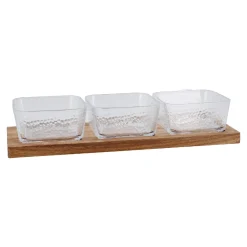Hot NANU-NANA Glasschalen-Trio Auf Holztablett, Klar/natur