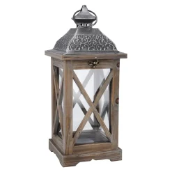 Discount NANU-NANA Holz-Laterne Medan, Braun-gewischt, 39 Cm