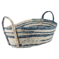 New NANU-NANA Korb Streifen, Oval, Blau/natur, 42 Cm