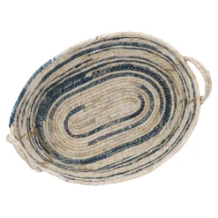 New NANU-NANA Korb Streifen, Oval, Blau/natur, 42 Cm