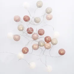 Clearance NANU-NANA LED-Lichterkette Textilball, Hellgrau/pink, 24er