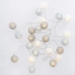 Discount NANU-NANA LED-Lichterkette Textilball, Hellblau/weiß/hellgrau, 24er