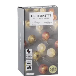 Hot NANU-NANA Lichterkette Textilball, Weiß/grau/pink, 20 LED's