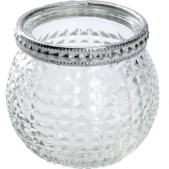 Outlet NANU-NANA Windlicht Saira, Metallrand/silber, Klar/Karo, 5 Cm