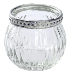 Clearance NANU-NANA Windlicht Saira, Metallrand/silber, Klar/Streifen, 5 Cm